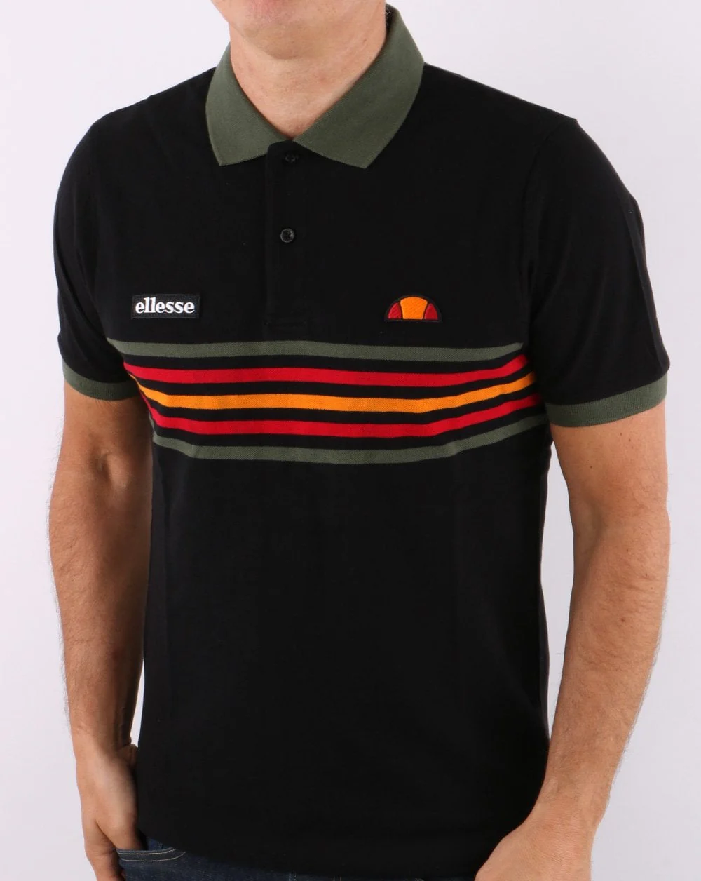Ellesse Multi Stripe Polo Shirt Black - Image 3