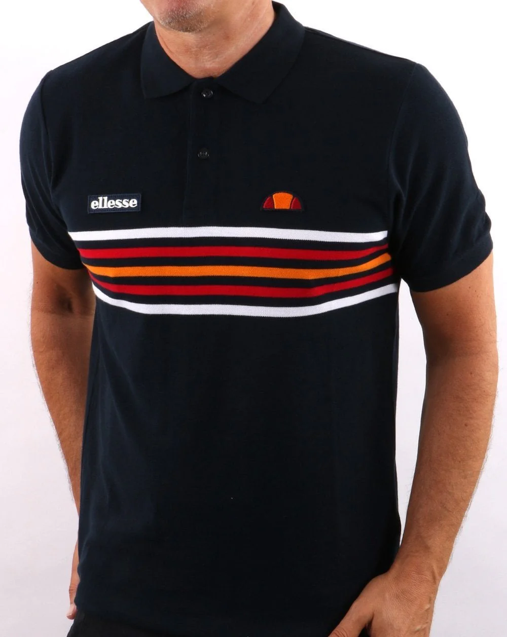 Ellesse Multi Stripe Polo Shirt Navy - Image 3