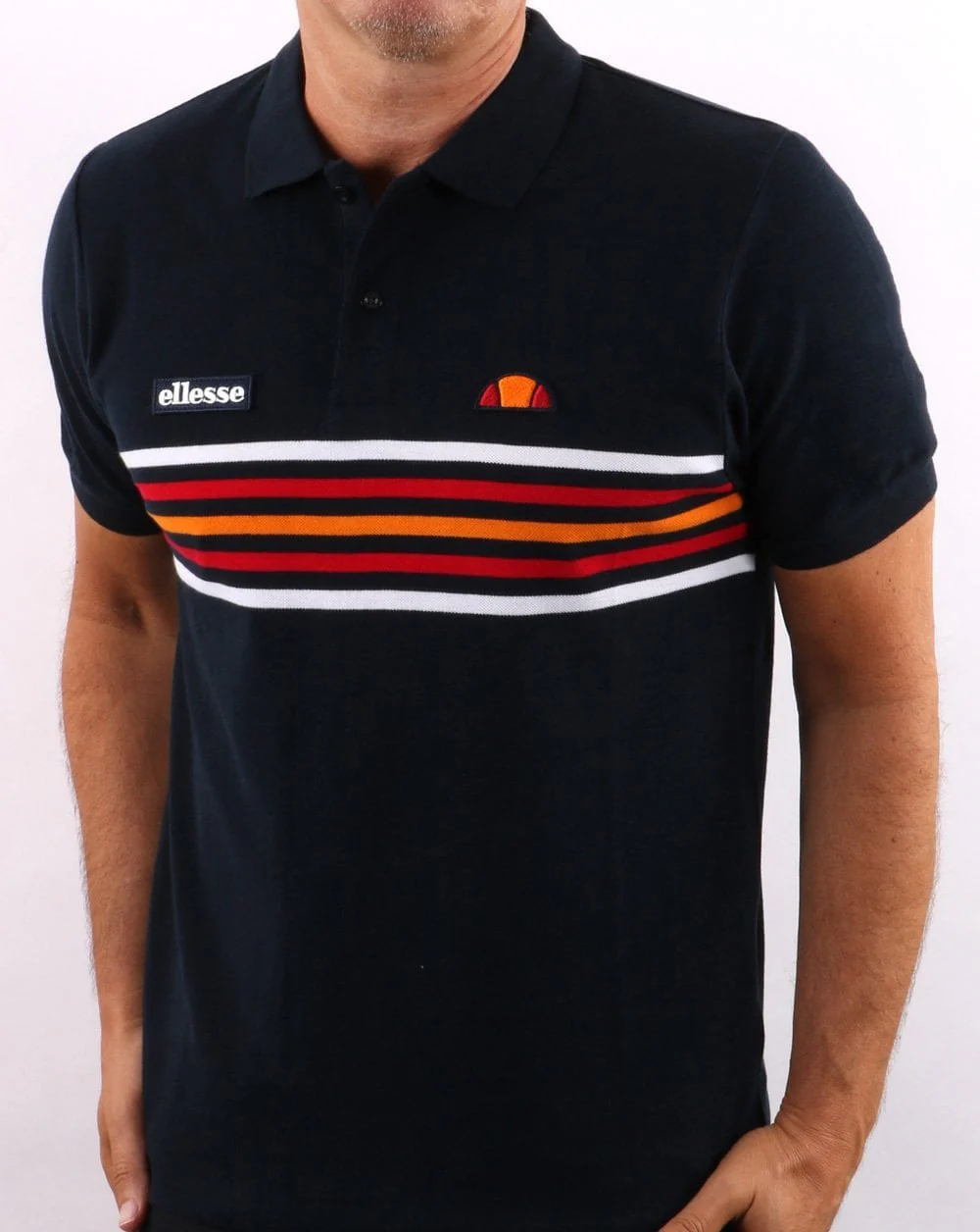 Ellesse Multi Stripe Polo Shirt Navy - Image 4