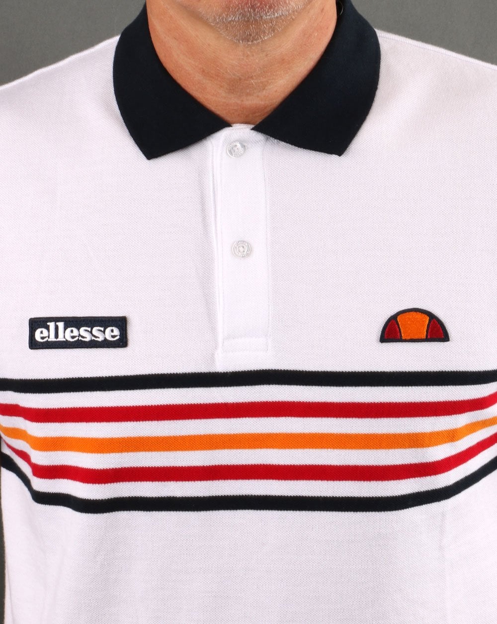 Ellesse Multi Stripe Polo Shirt White - Image 2