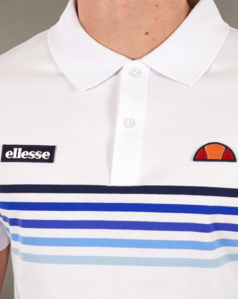 Ellesse Multi Stripe Polo Shirt White/Blue - Image 2