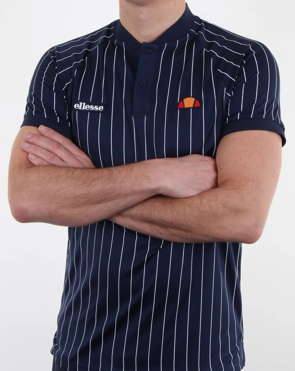 Ellesse Pin-Stripe Polo Shirt Navy - Image 3