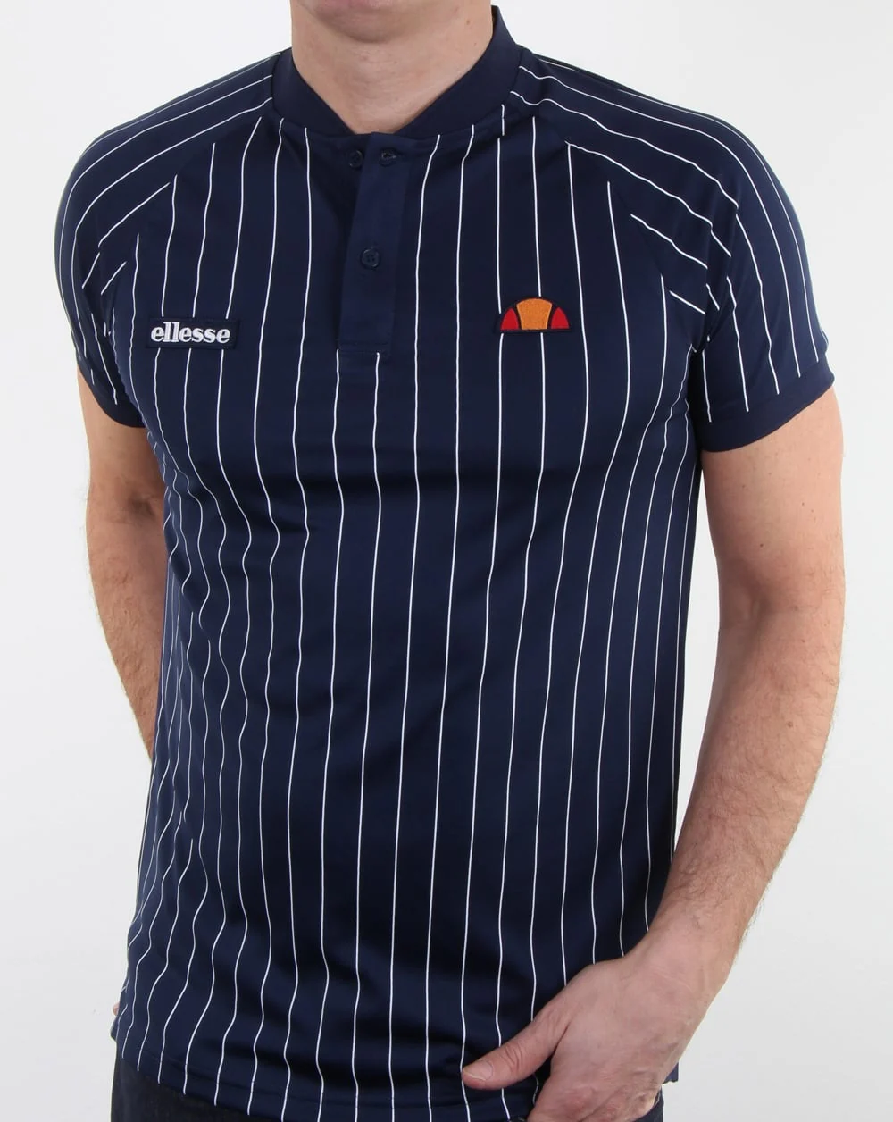 Ellesse Pin-Stripe Polo Shirt Navy - Image 4