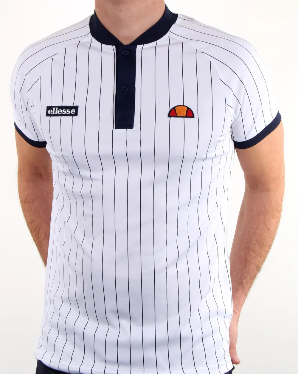 Ellesse Pin-Stripe Polo Shirt White - Image 3