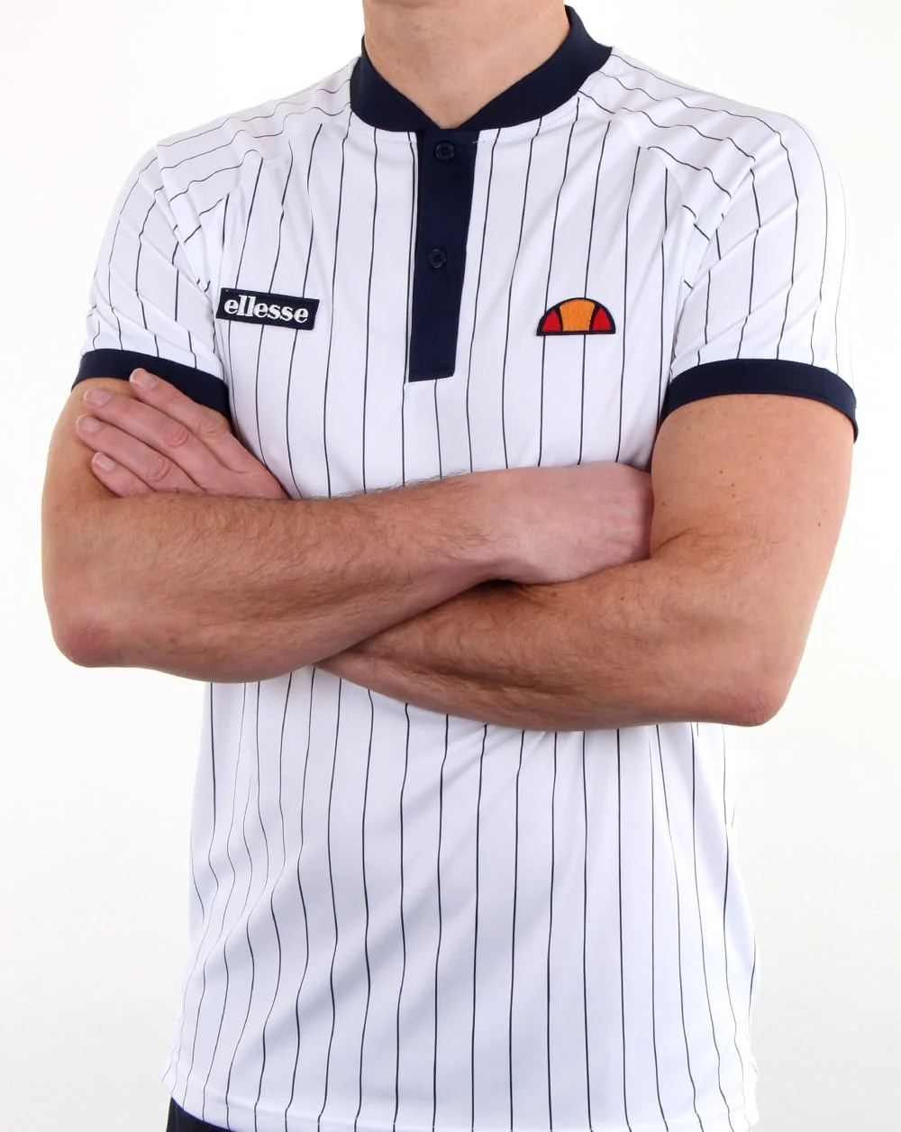 Ellesse Pin-Stripe Polo Shirt White - Image 4
