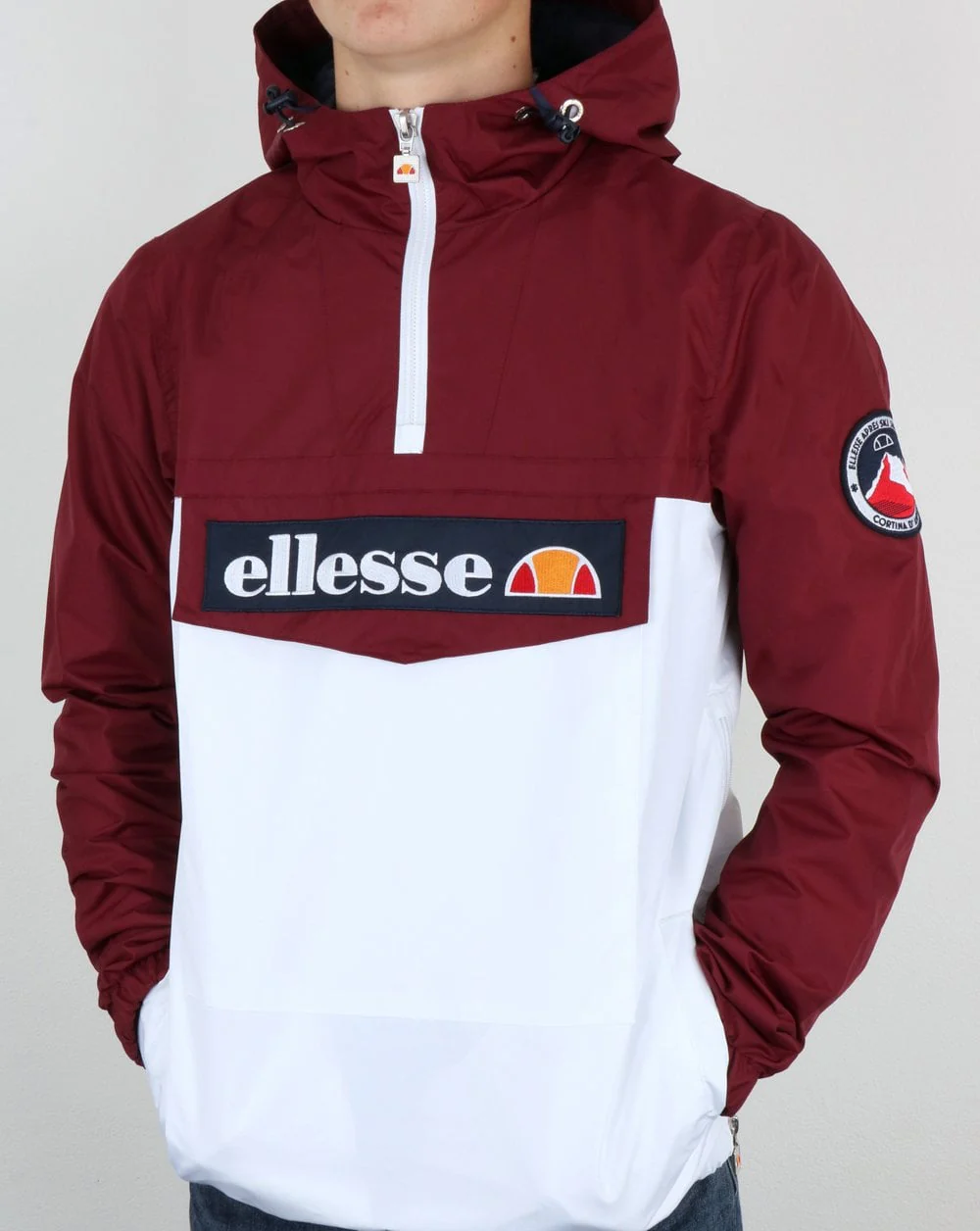Ellesse Qtr Zip Dual Colour Jacket Burgundy-white - Image 4