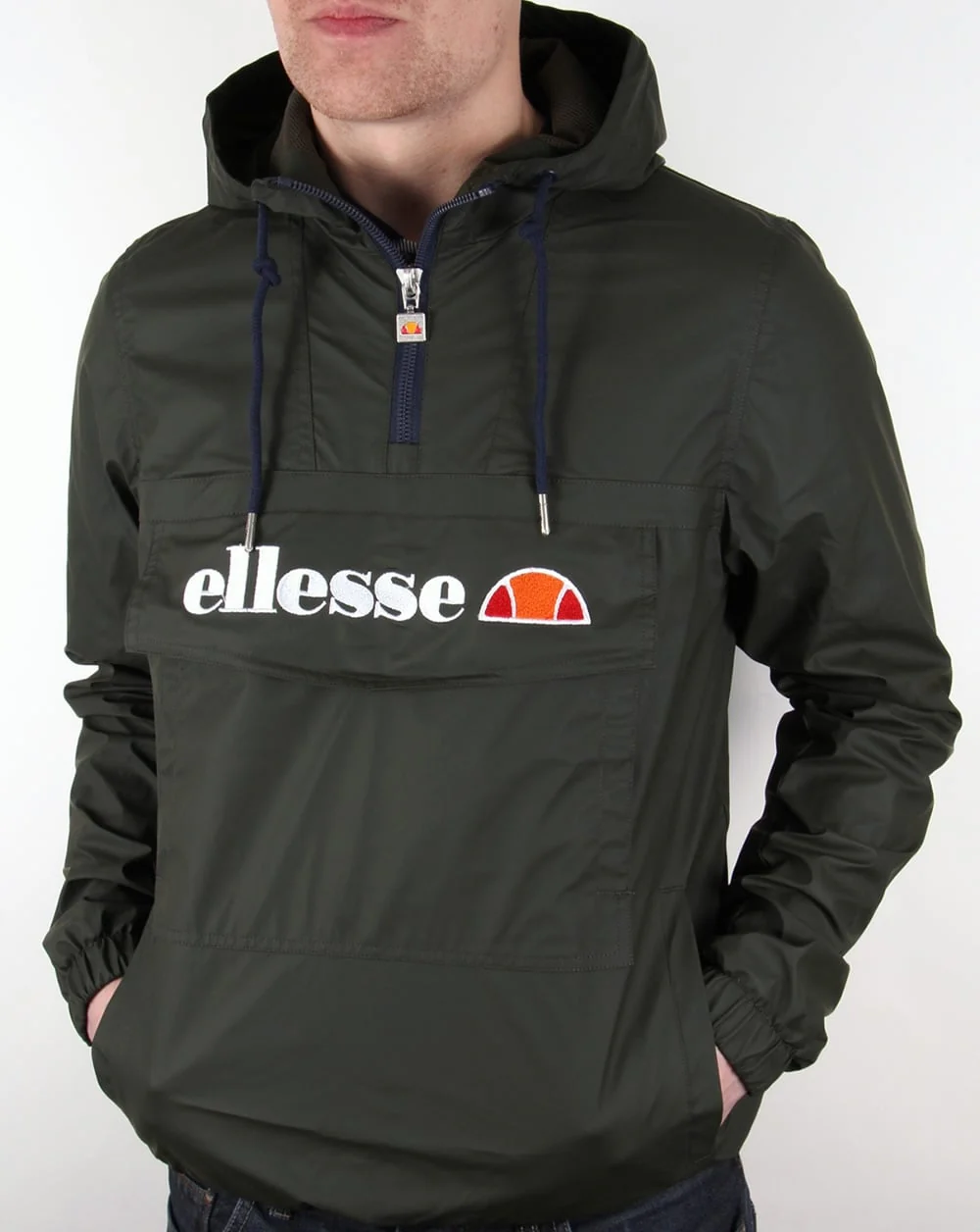 Ellesse Quarter Zip Smock Jacket Deep Khaki - Image 3