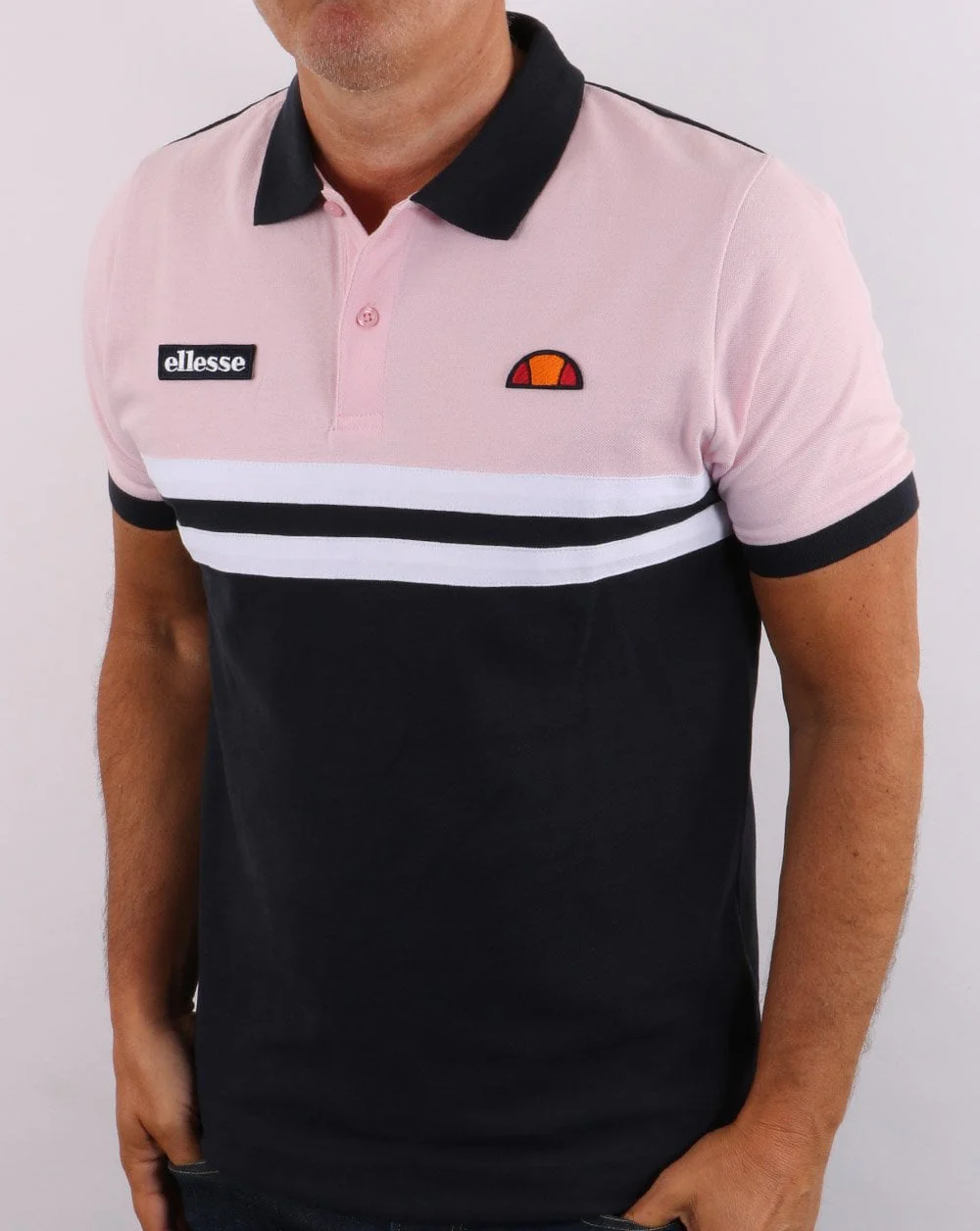Ellesse Rimini Split Polo Shirt Navy/Pink - Image 3