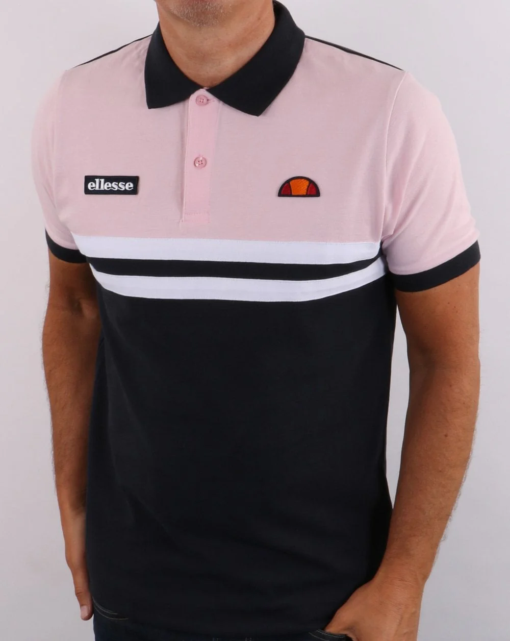 Ellesse Rimini Split Polo Shirt Navy/Pink - Image 5