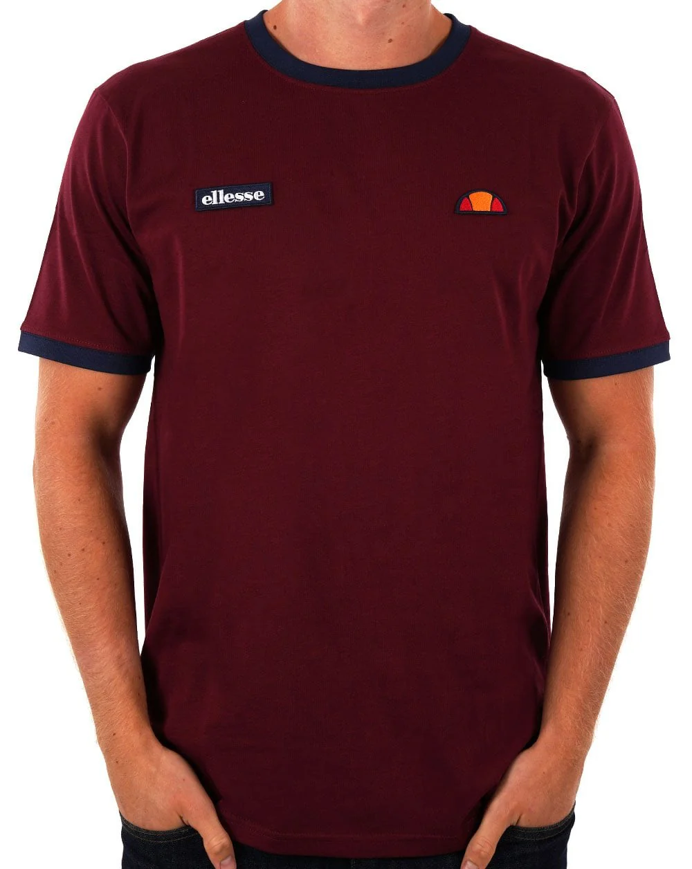 Ellesse Ringer T Shirt Burgundy/Navy