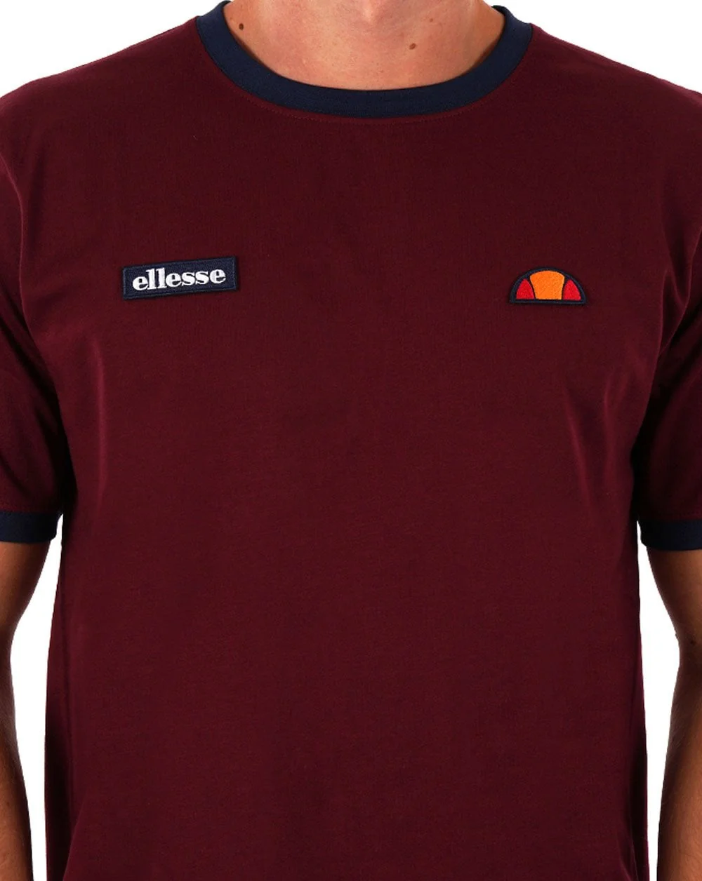Ellesse Ringer T Shirt Burgundy/Navy - Image 2