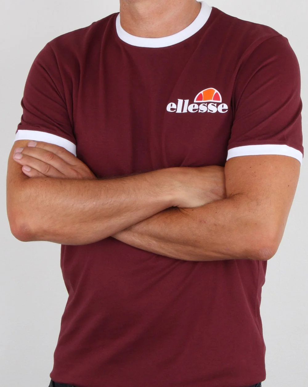 Ellesse Ringer T Shirt Burgundy White - Image 3
