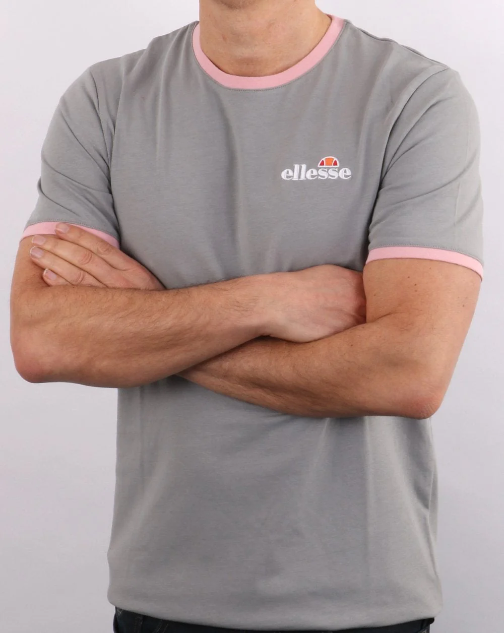 Ellesse Ringer T Shirt Grey/pink - Image 2