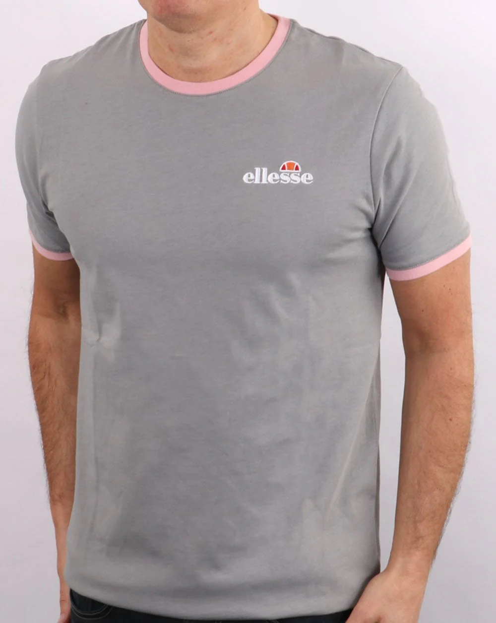 Ellesse Ringer T Shirt Grey/pink - Image 4