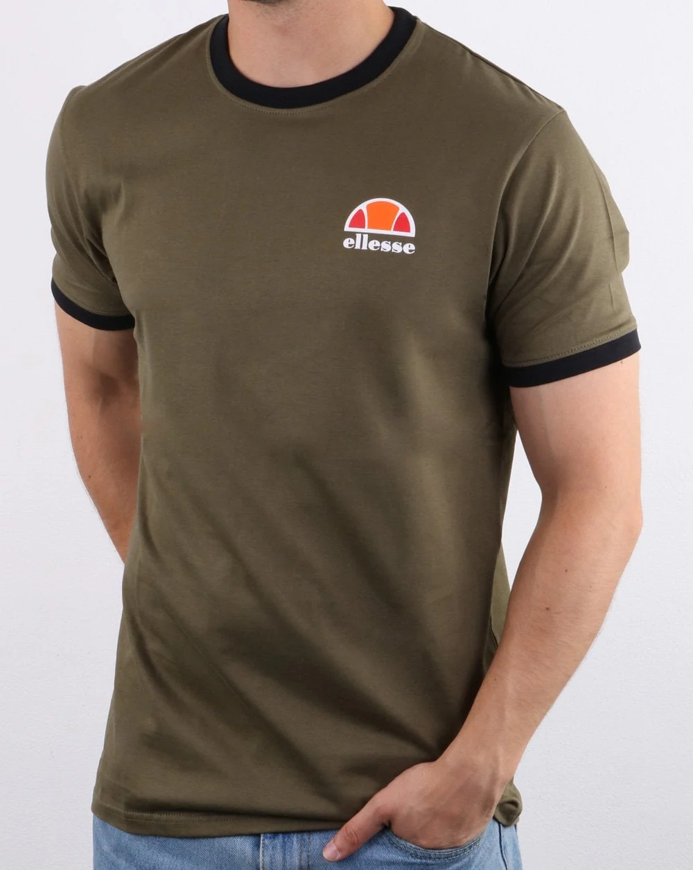 Ellesse Ringer T Shirt Khaki - Image 2