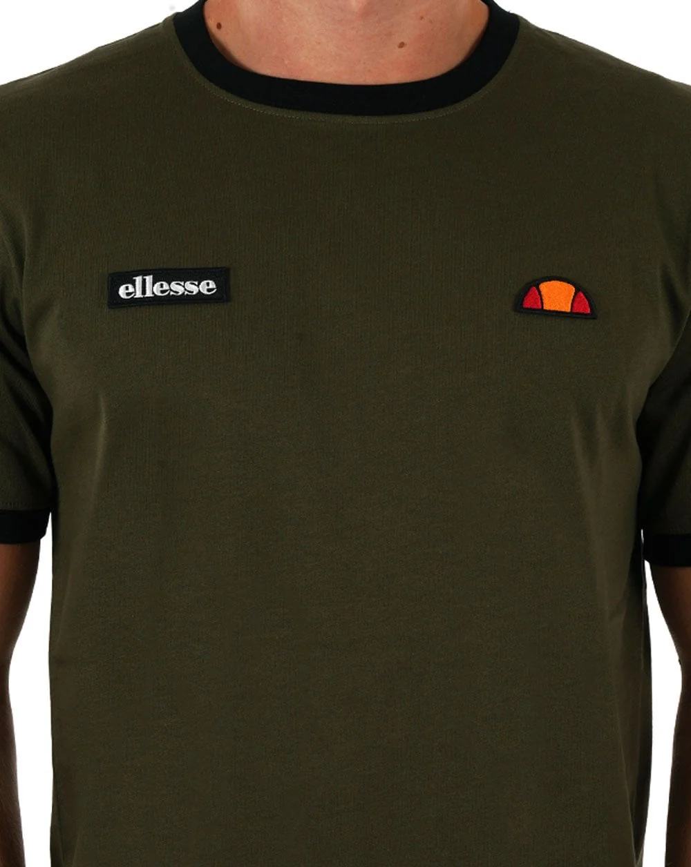 Ellesse Ringer T Shirt Khaki / Black - Image 2