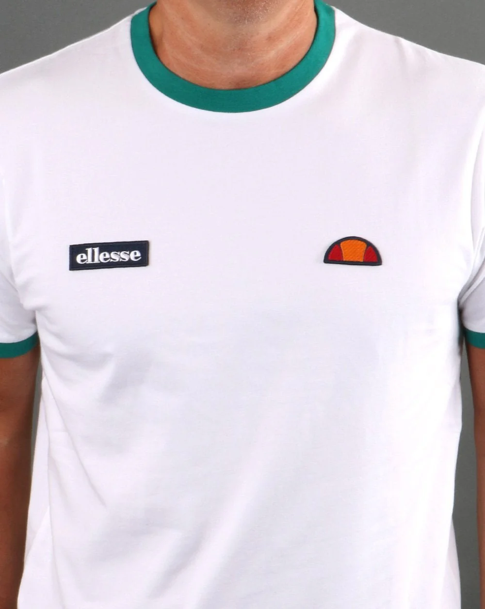 Ellesse Ringer T Shirt White/Green - Image 3