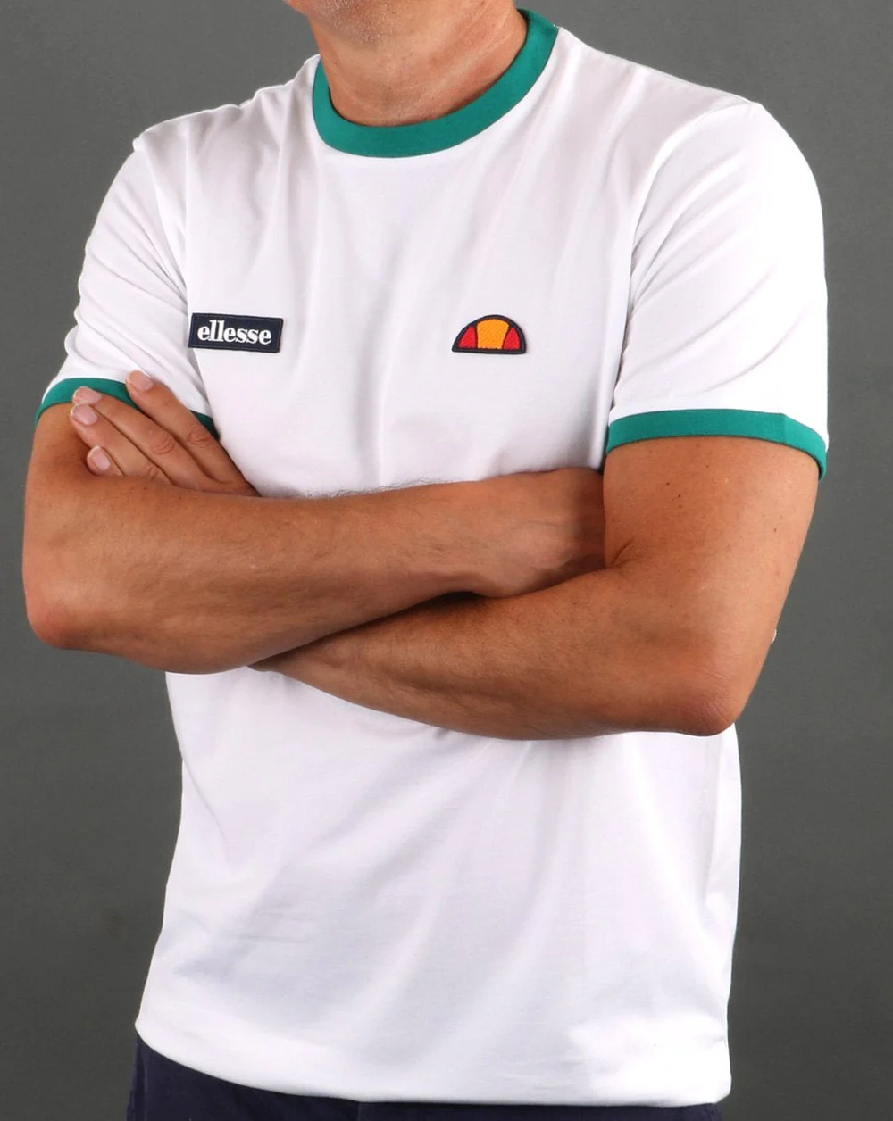 Ellesse Ringer T Shirt White/Green - Image 4