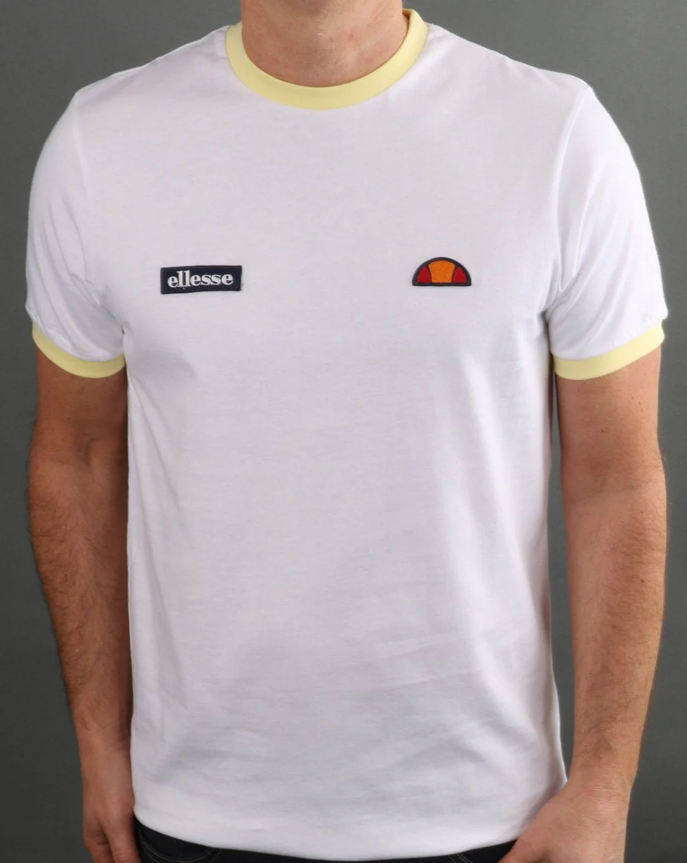 Ellesse Ringer T Shirt White/light Yellow - Image 3