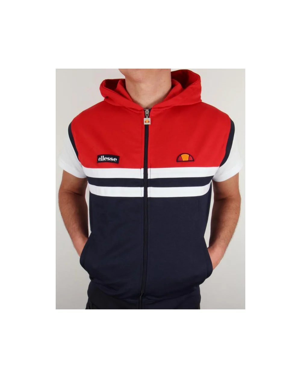 Ellesse Sleeveless Hooded Rimini Top Navy/Red - Image 2