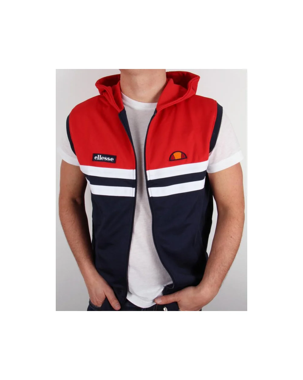 Ellesse Sleeveless Hooded Rimini Top Navy/Red - Image 3