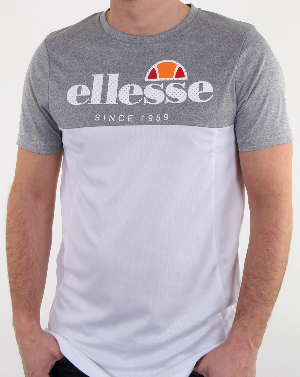Ellesse Split T Shirt Grey Marl/white
