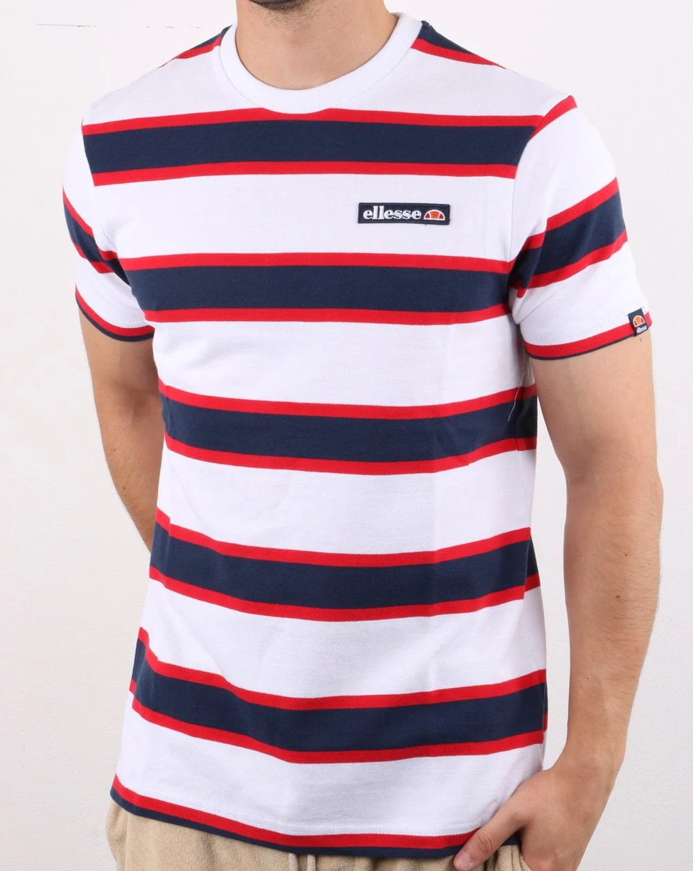 Ellesse Stripe T Shirt White/Navy/Red - Image 2
