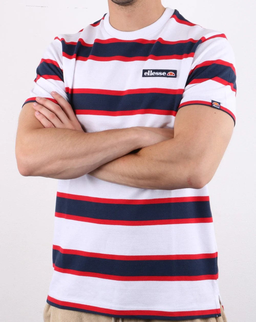 Ellesse Stripe T Shirt White/Navy/Red - Image 3