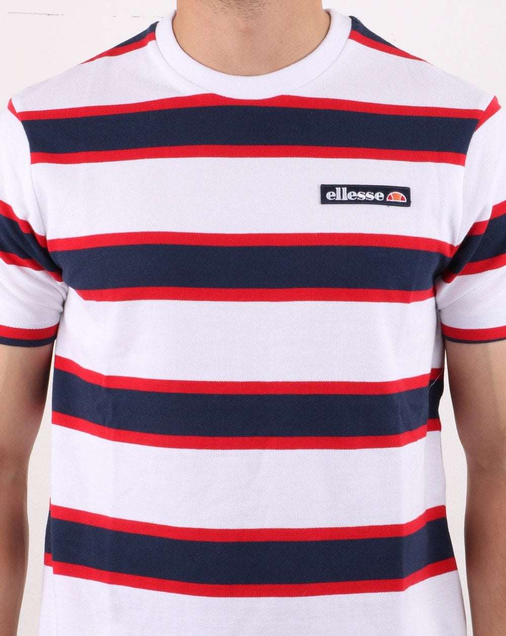 Ellesse Stripe T Shirt White/Navy/Red - Image 4