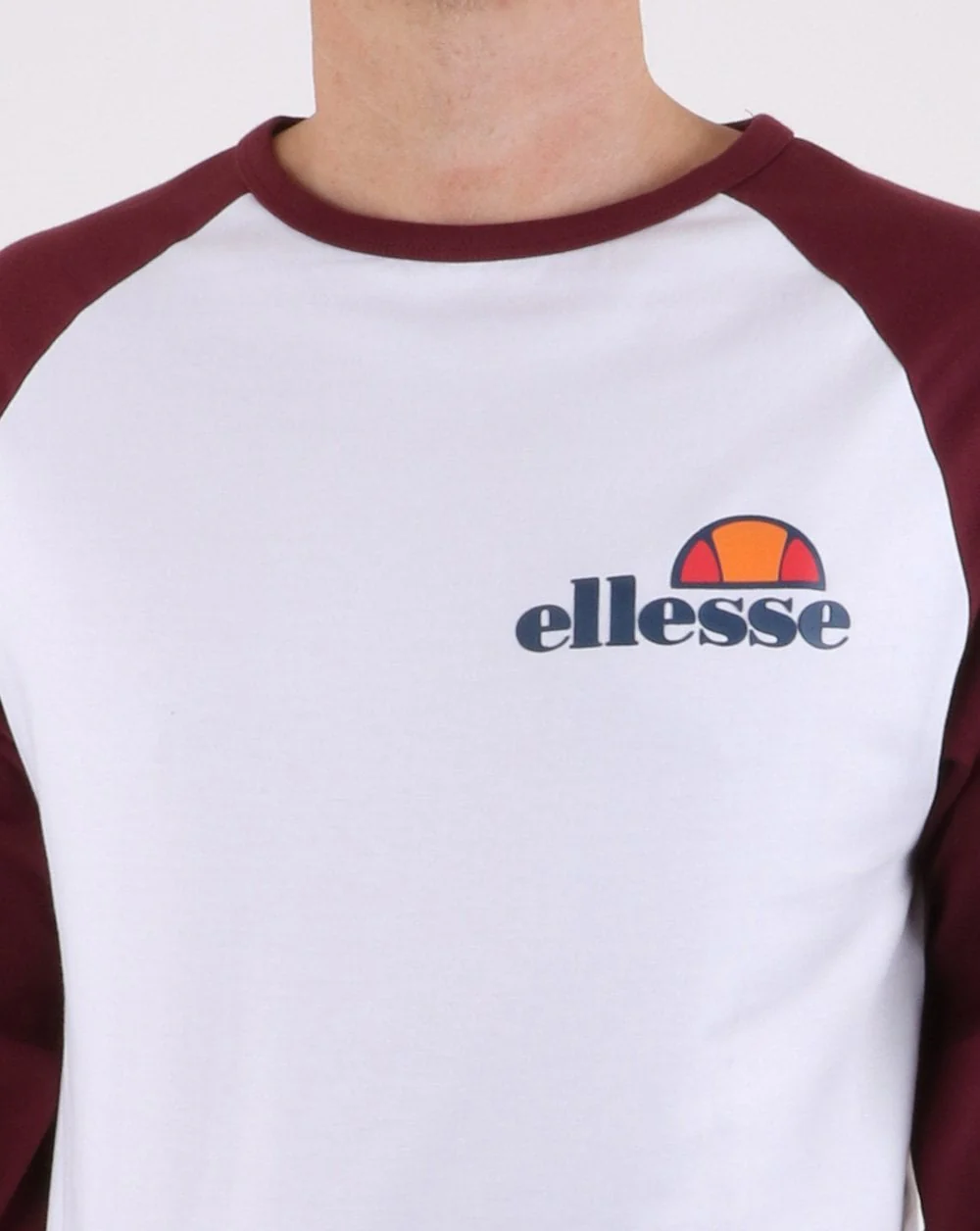 Ellesse Thero Long Sleeve T Shirt White/Burgundy - Image 2