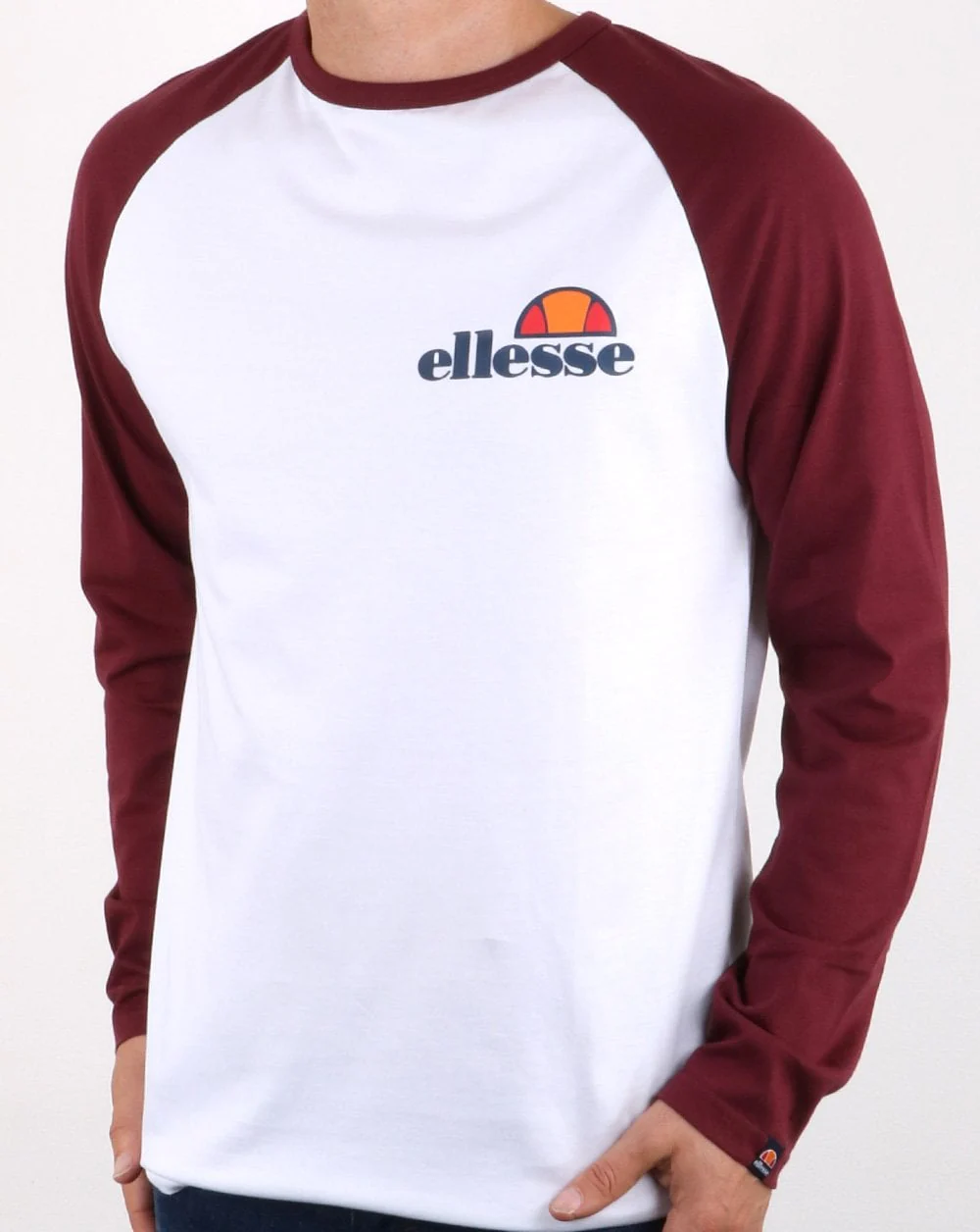 Ellesse Thero Long Sleeve T Shirt White/Burgundy - Image 3
