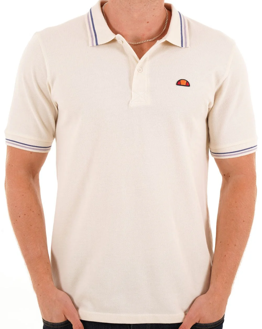 Ellesse Tipped Polo Shirt Off White - Image 3