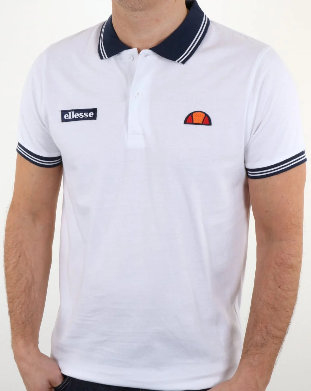 Ellesse Tipped Polo Shirt White-Navy
