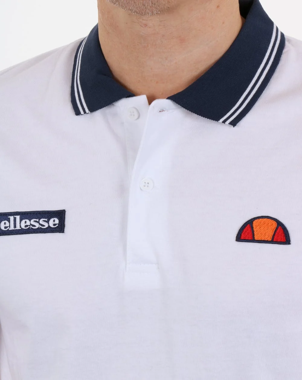 Ellesse Tipped Polo Shirt White-Navy - Image 2