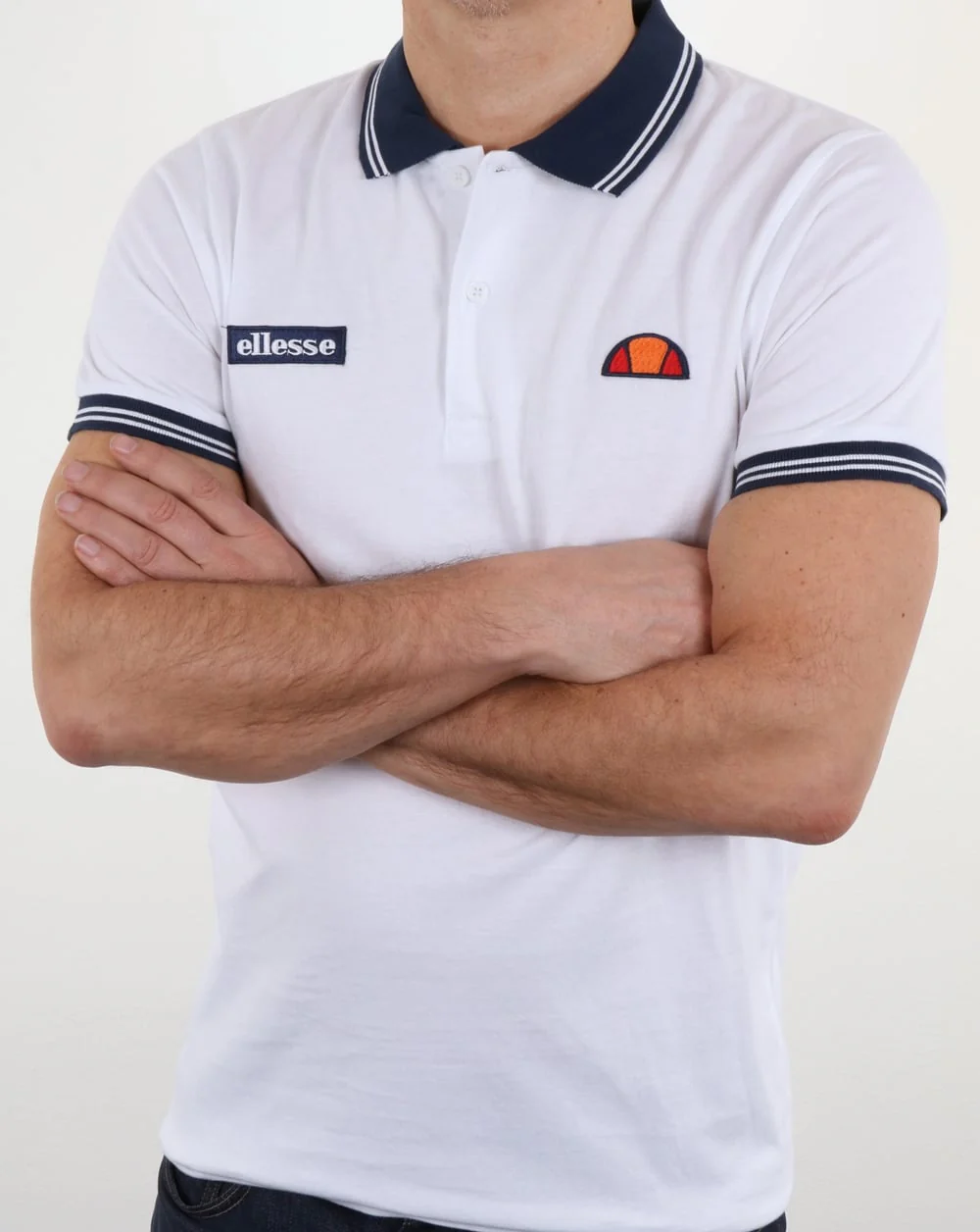 Ellesse Tipped Polo Shirt White-Navy - Image 4