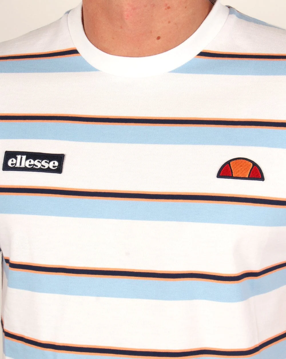 Ellesse Triple Striped T Shirt White/Sky/Orange - Image 2