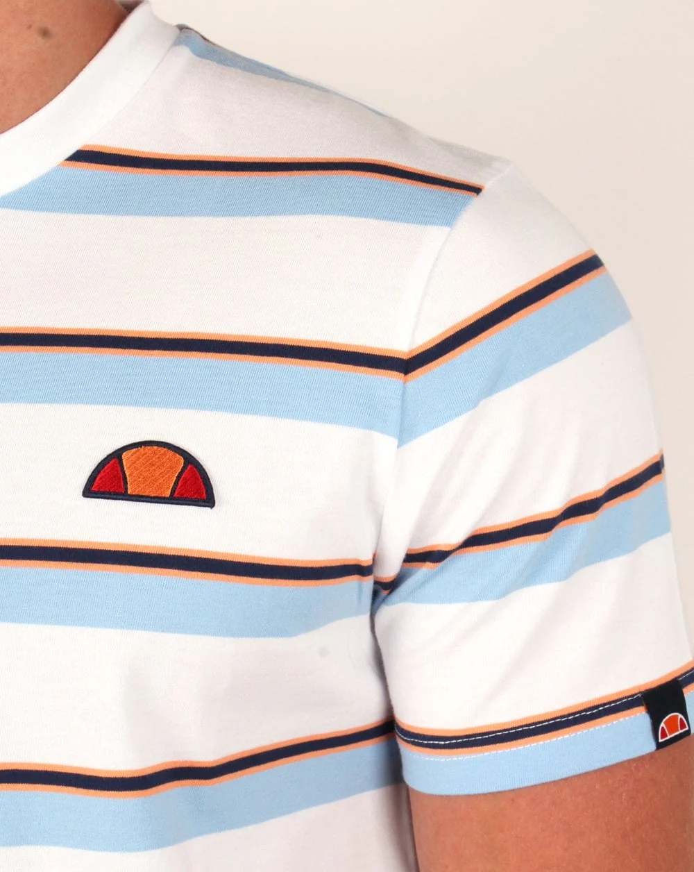 Ellesse Triple Striped T Shirt White/Sky/Orange - Image 3