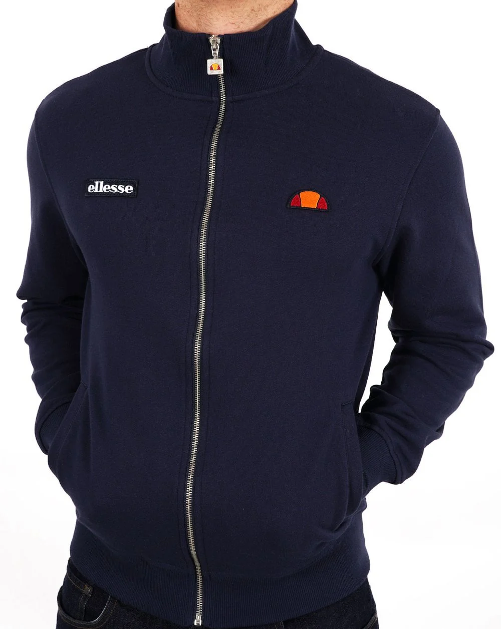 Ellesse Twin Badge Cotton Zip Top Navy - Image 4