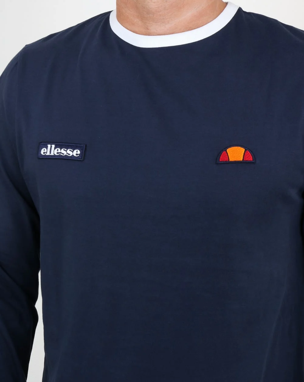 Ellesse Twin badge Long Sleeve Ringer T Shirt Navy - Image 2