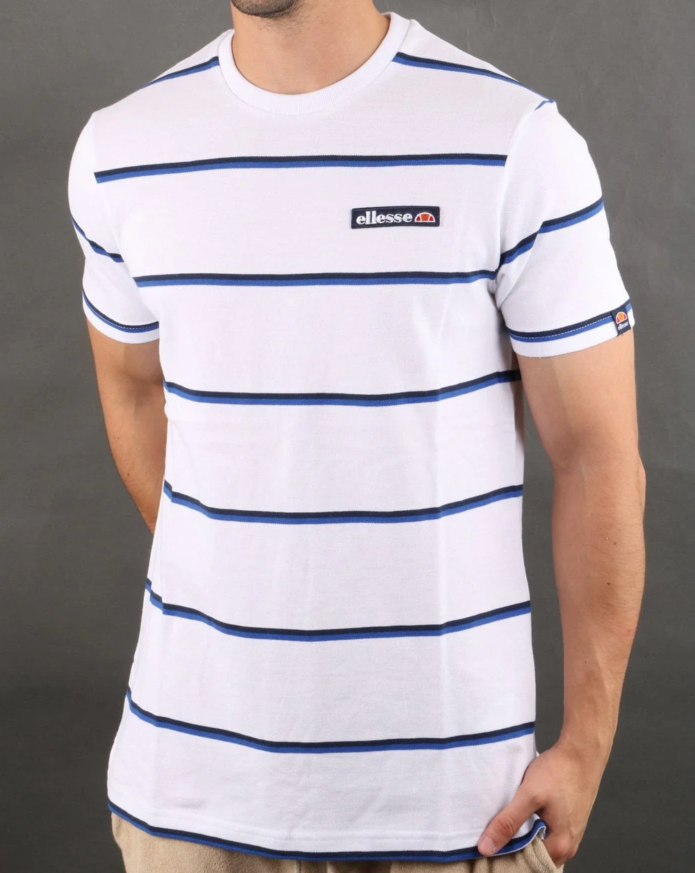 Ellesse Twin Stripe T Shirt White - Blue - Image 3