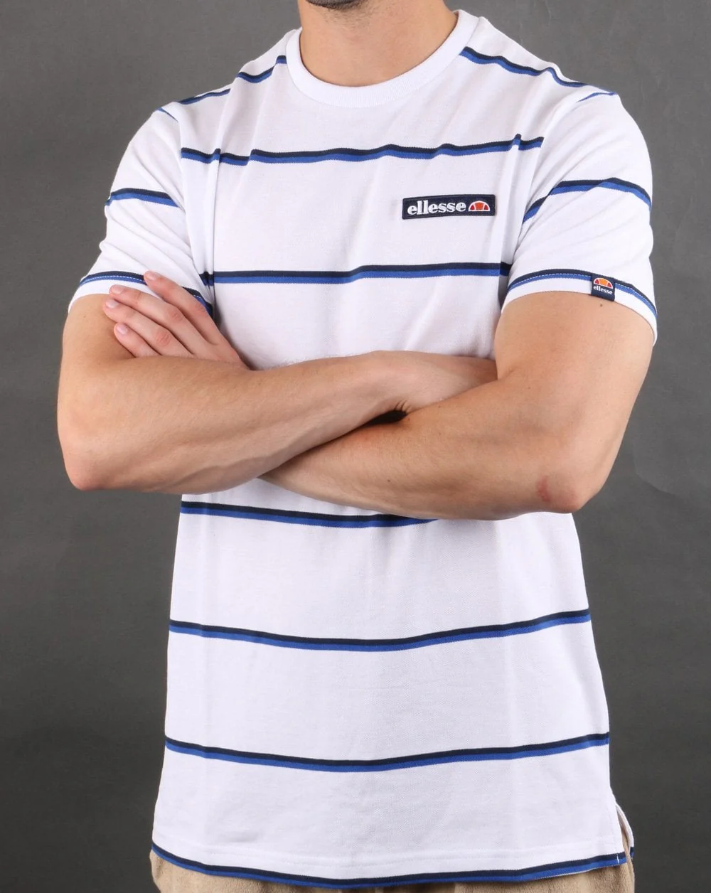 Ellesse Twin Stripe T Shirt White - Blue - Image 4