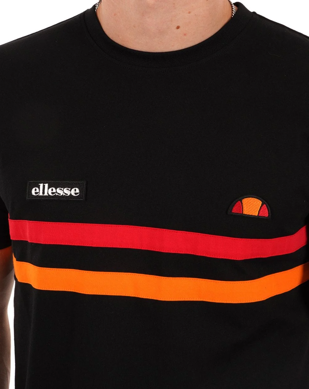 Ellesse Two Stripe T Shirt Black/Red/Orange - Image 2