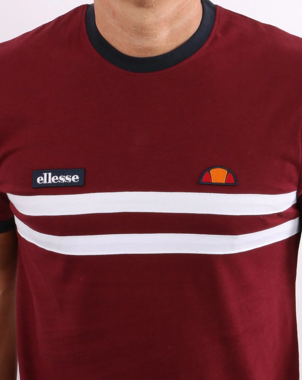 Ellesse Two Stripe T Shirt Burgundy/White/Navy - Image 2