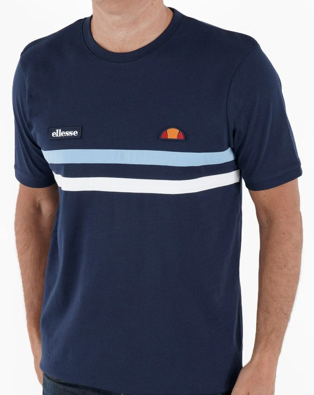 Ellesse Two Stripe T Shirt Navy/Sky/White - Image 3