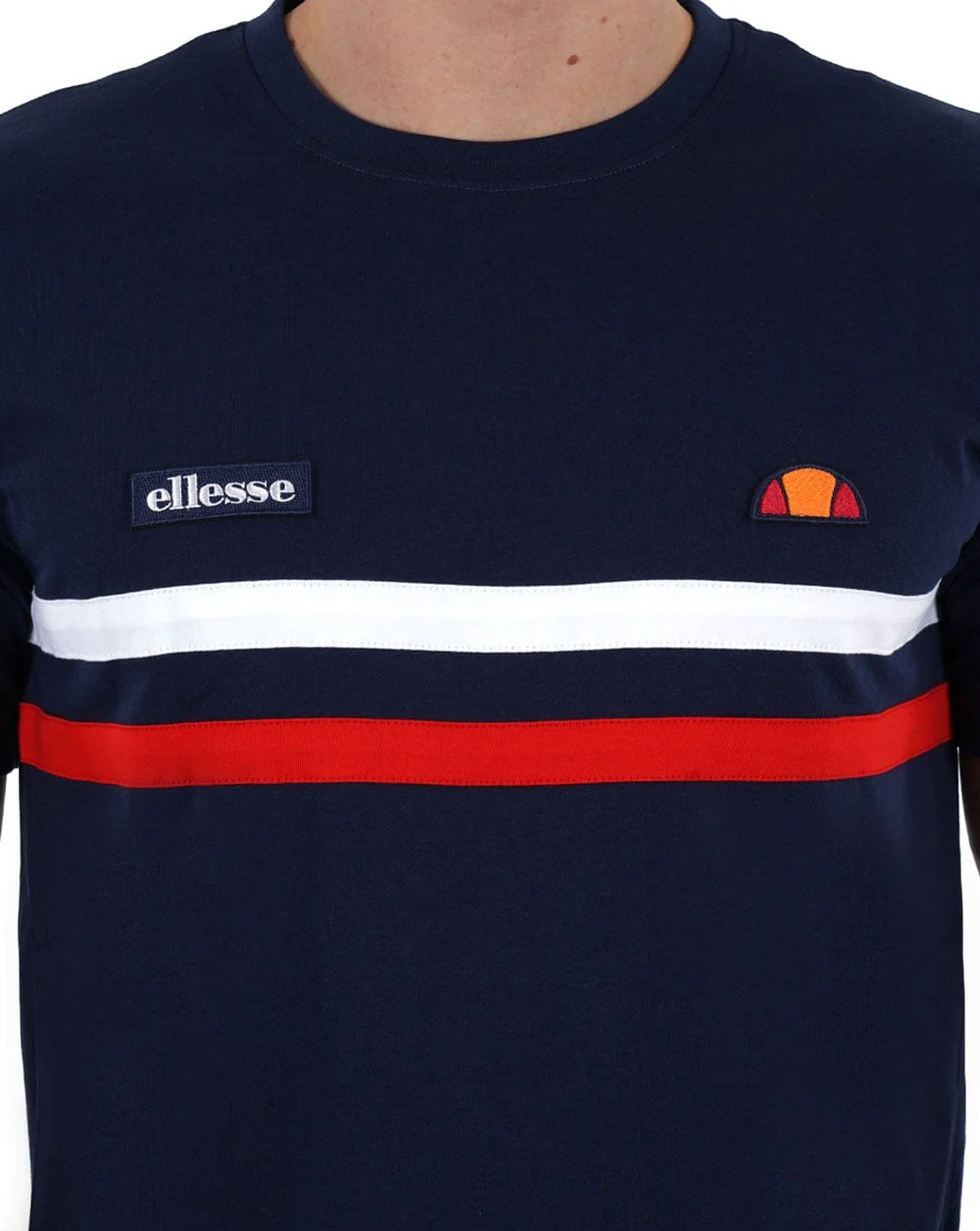 Ellesse Two Stripe T Shirt Navy/White/Red - Image 2
