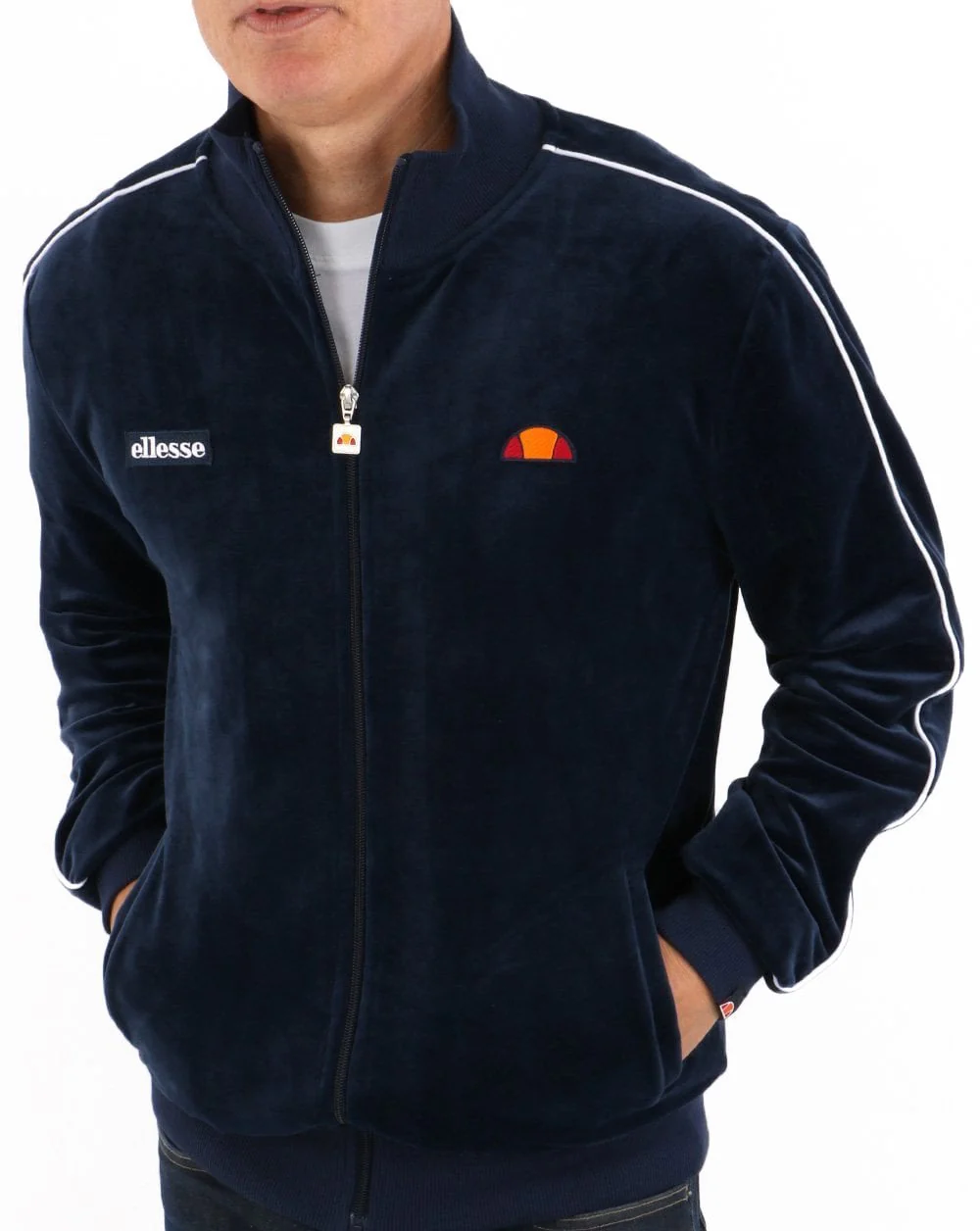 Ellesse Velour Piping Track Top Navy - Image 2
