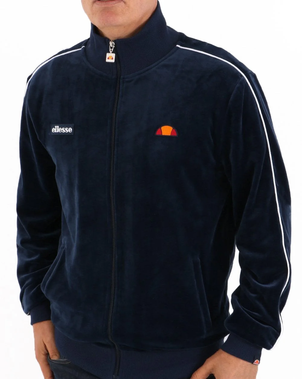 Ellesse Velour Piping Track Top Navy - Image 3