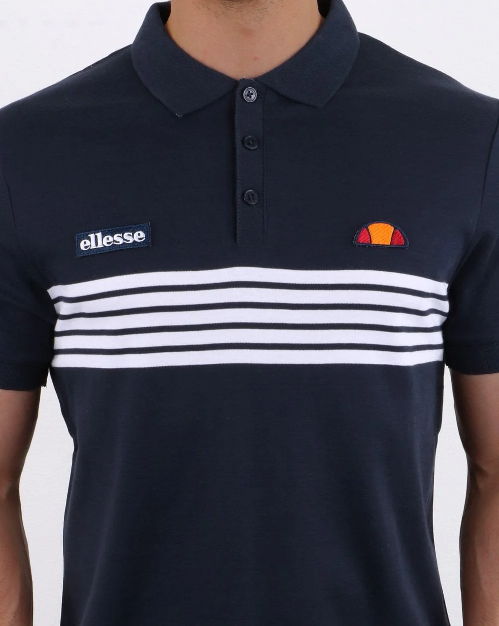 Ellesse Vilas Stripe Polo Shirt Navy - Image 3