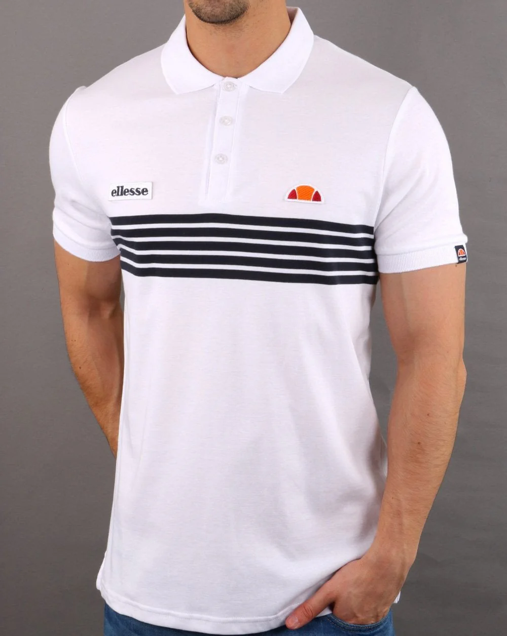 Ellesse Vilas Stripe Polo Shirt White - Image 2