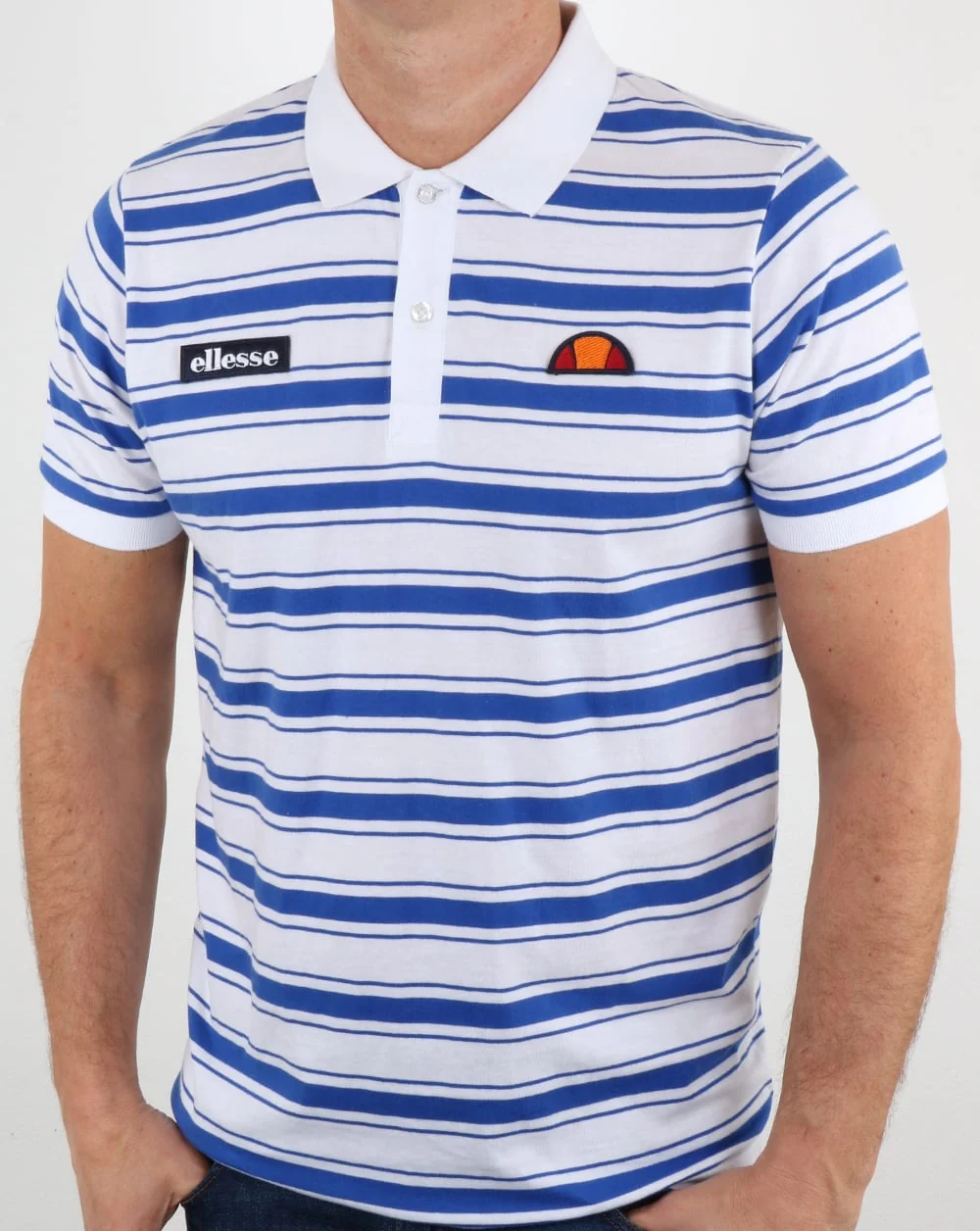 Ellesse White Blue Striped Polo Shirt